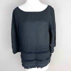 Anthropologie Meadow Rue Black Olathe Fringe Linen Blouse Medium